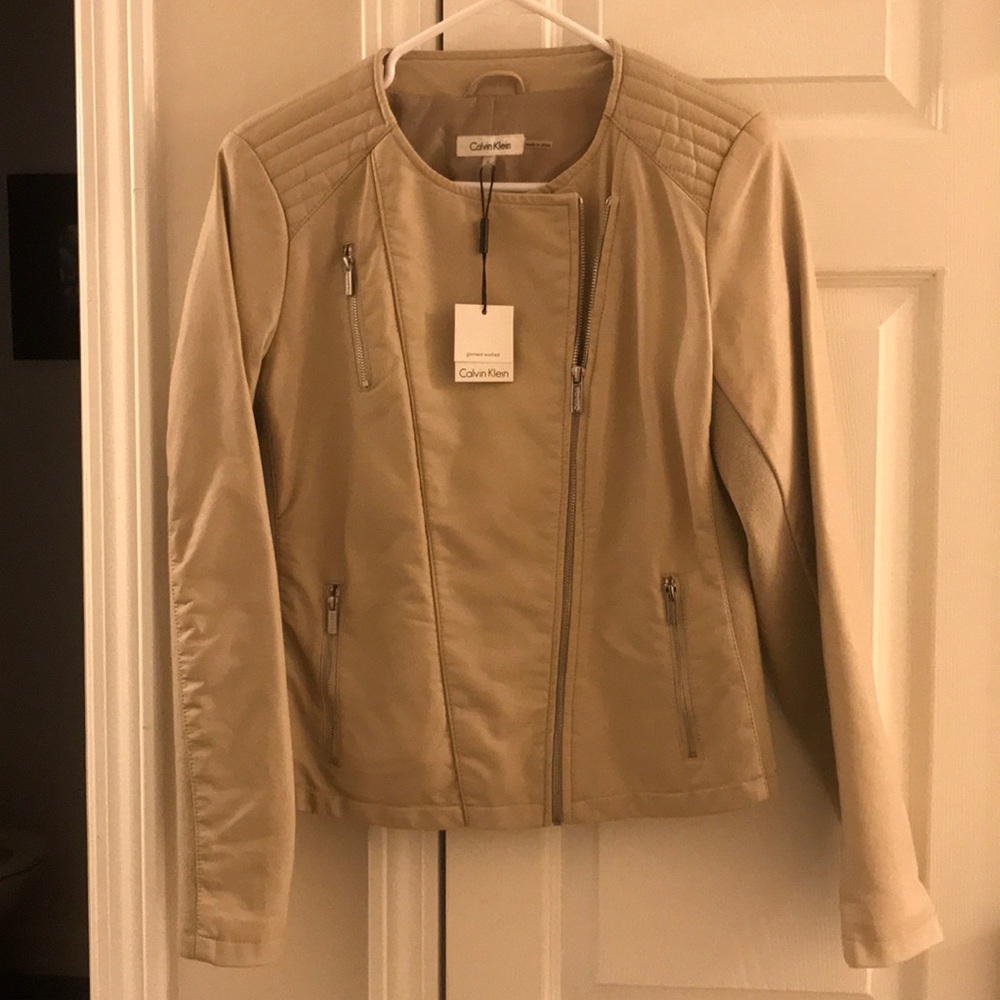 NEW W/TAGS Calvin Klein beige moto jacket S